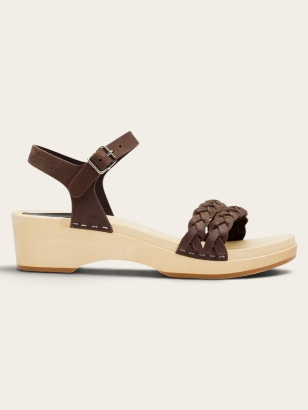 Swedish Hasbeens Brown Sandals Straps Tan Wooden Leather Open Toe Size 40 US 10